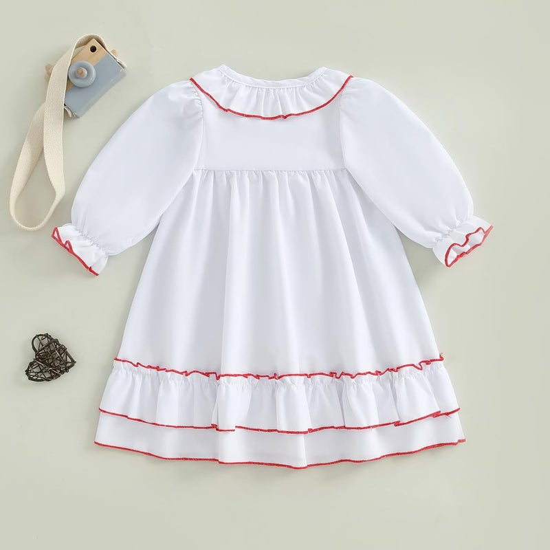 Multitrust Toddler Girls Christmas Nightgowns Pajamas Dress with Red Ribbon Bow Ruffle Long Princess Nightdress Pjs Dresses - Image 4